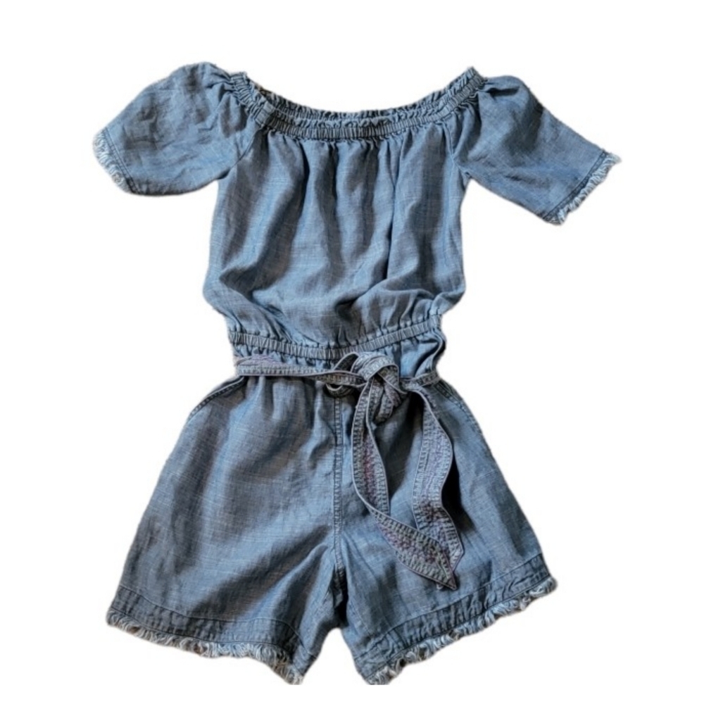 Trina Turk The Keys off the shoulder linen blend Chambray  Romper Blue Size XS - Picture 4 of 12